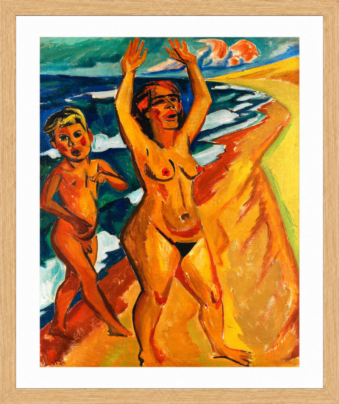 Hermann Max Pechstein Print, Schrei am Meer (1919) in a light oak frame