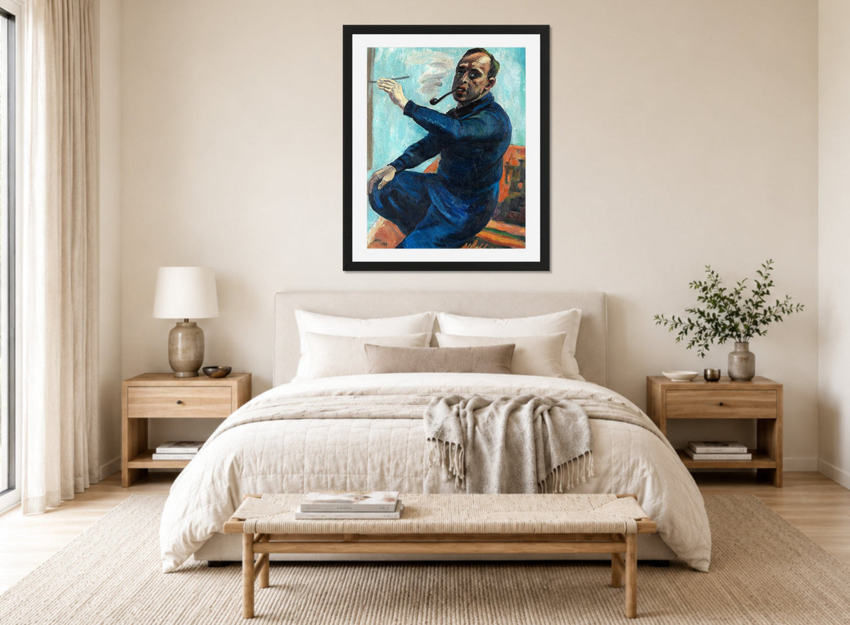 Hermann Max Pechstein Print, Self-Portrait (1930) displayed above a bed