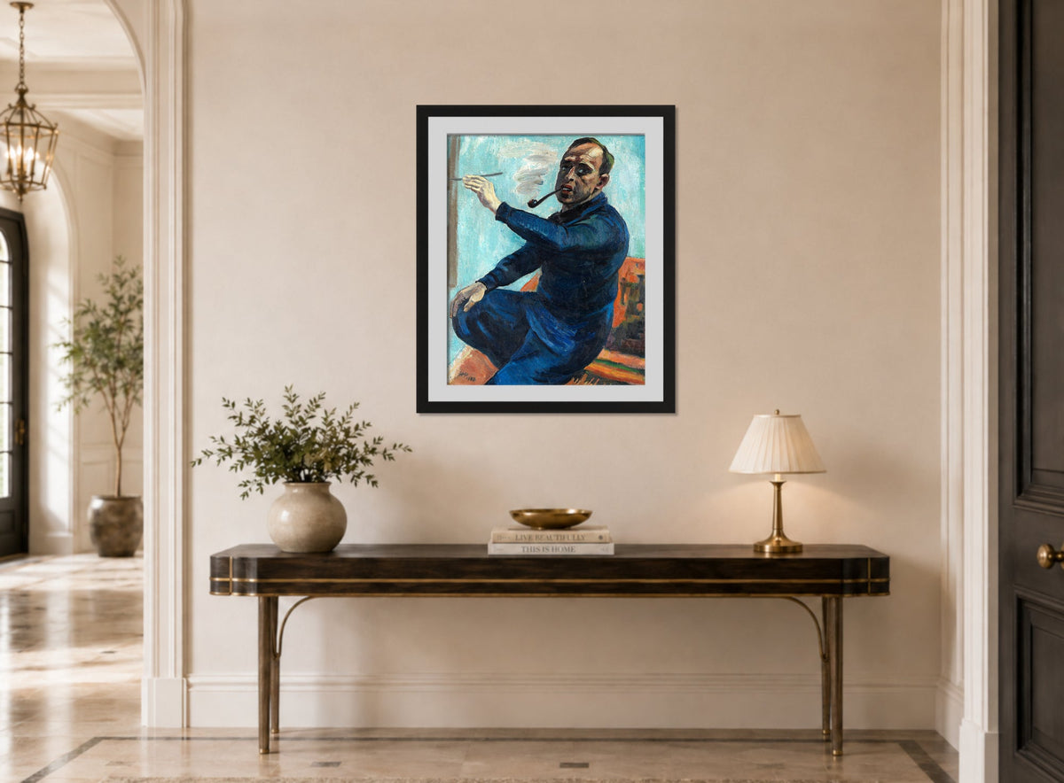 Hermann Max Pechstein Print, Self-Portrait (1930) displayed above a console table