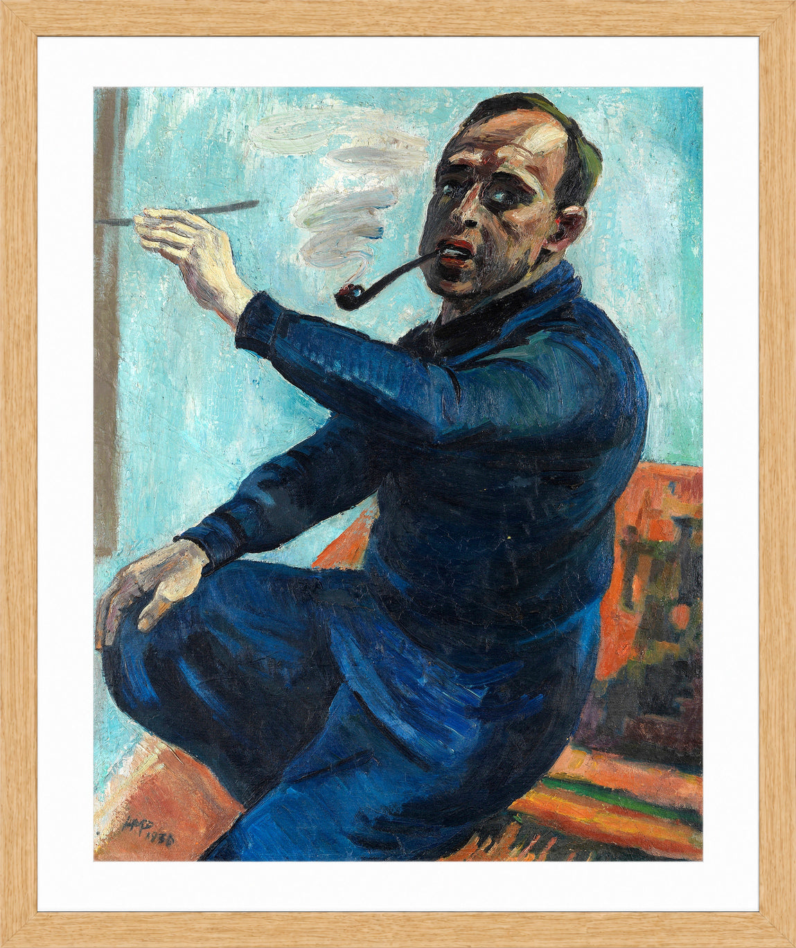 Hermann Max Pechstein Print, Self-Portrait (1930) in a light oak frame
