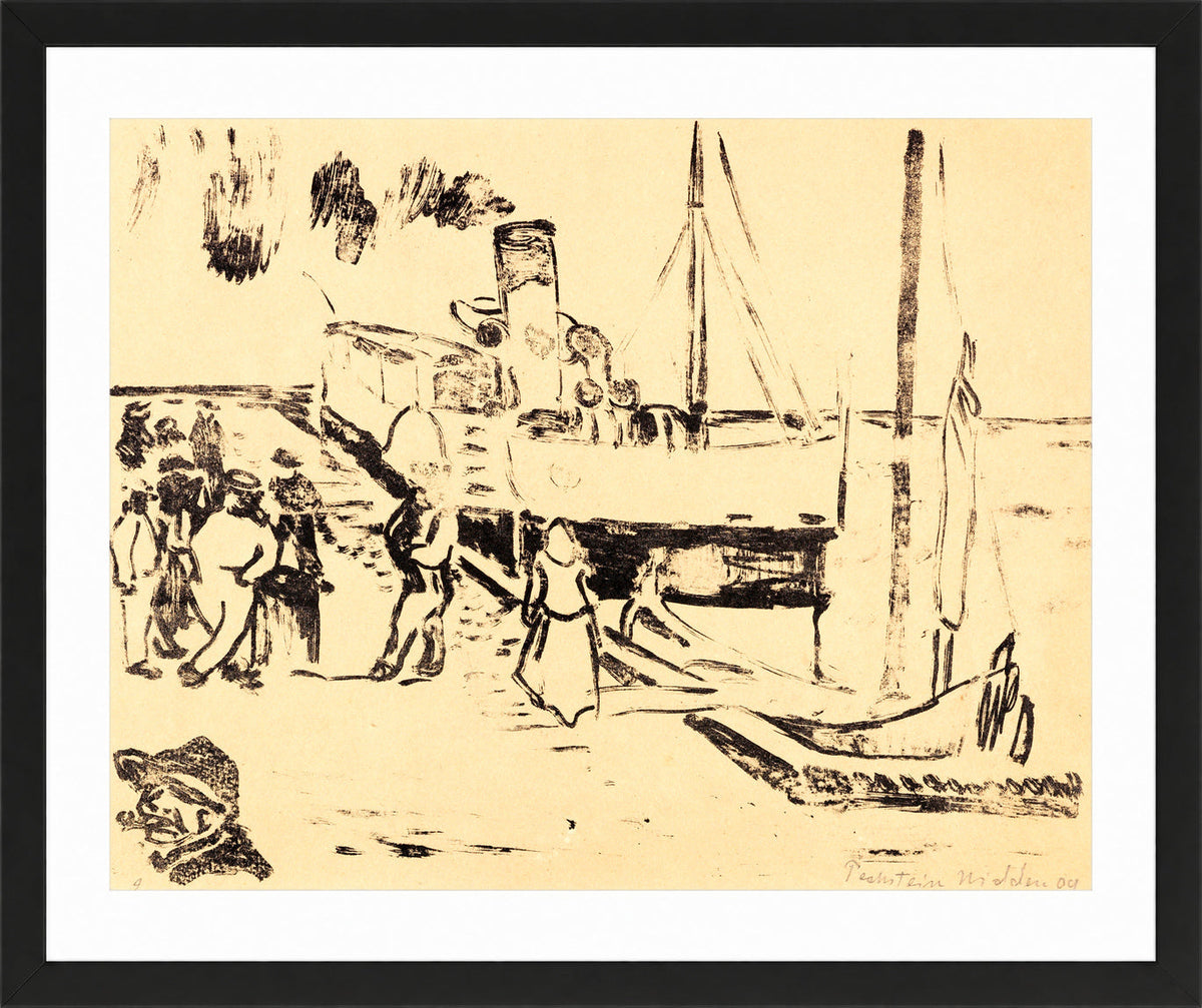 Hermann Max Pechstein Print, Small steamboat (1909) in a black frame