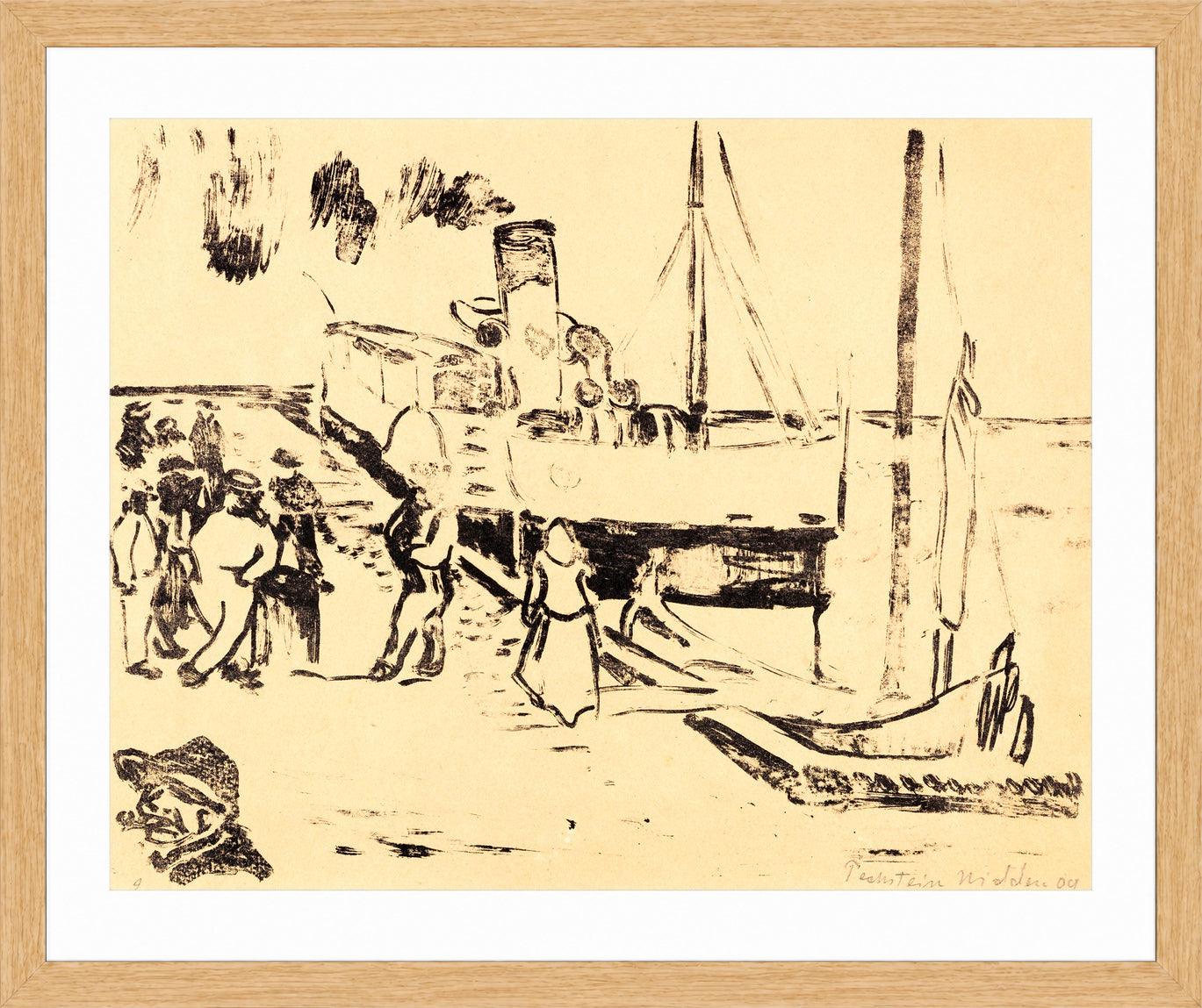 Hermann Max Pechstein Print, Small steamboat (1909) in a light oak frame