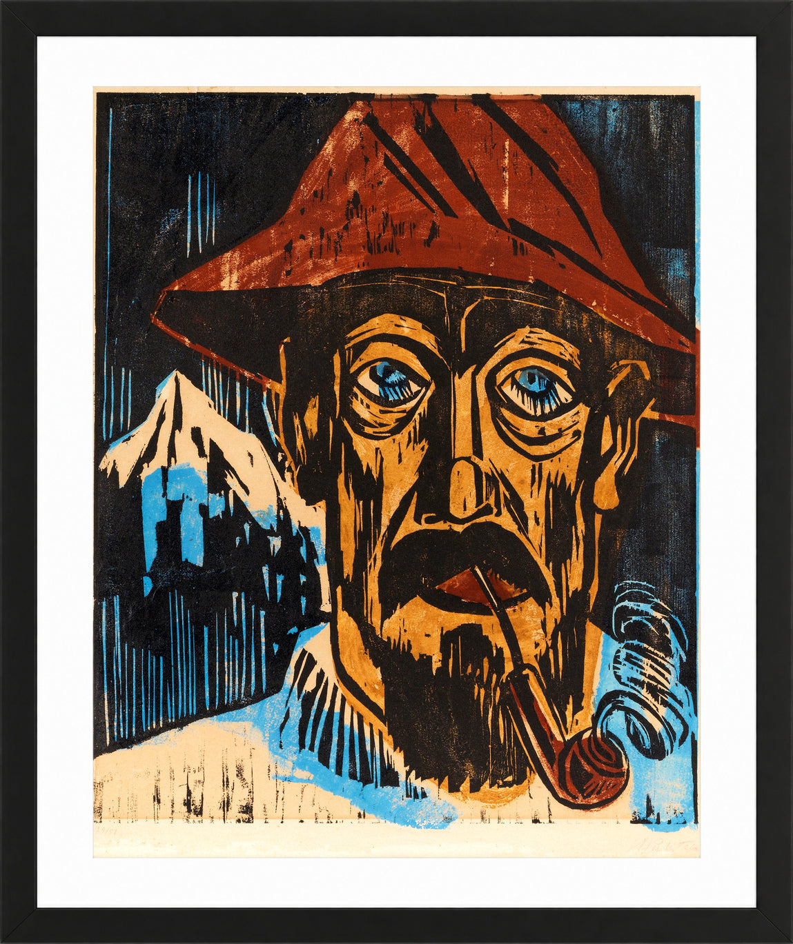 Hermann Max Pechstein Print, Smoking Swiss man (1923) in a black frame