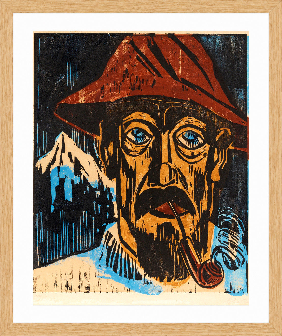 Hermann Max Pechstein Print, Smoking Swiss man (1923) in a light oak frame