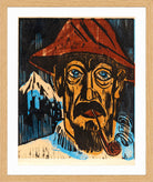 Hermann Max Pechstein Print, Smoking Swiss man (1923) in a light oak frame