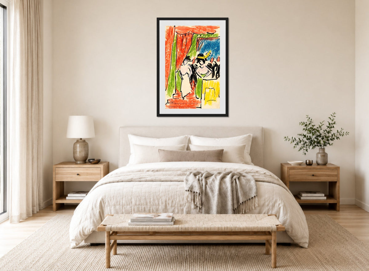 Hermann Max Pechstein Print, Soirée (1911) displayed above a bed