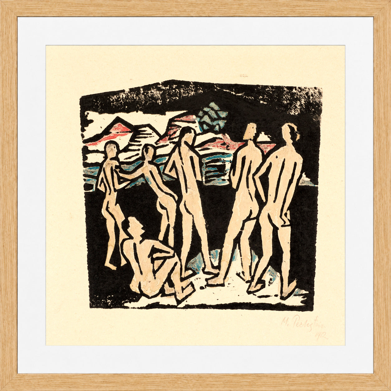 Hermann Max Pechstein Print, Sommer II (1912) in a light oak frame