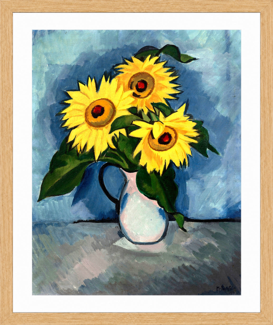 Hermann Max Pechstein Print, Sonnenblumen (1912) in a light oak frame