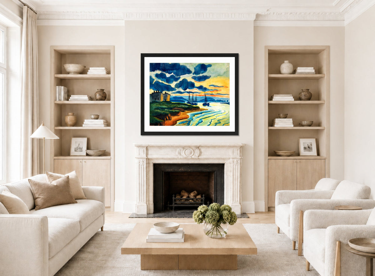 Hermann Max Pechstein Print, Sonnenuntergang (Lebastrom) (1925) displayed in a living room