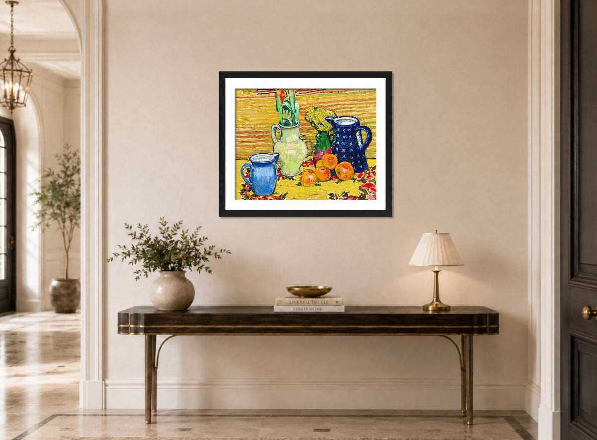 Hermann Max Pechstein Print, Still Life with Oranges (1909) displayed above a console table