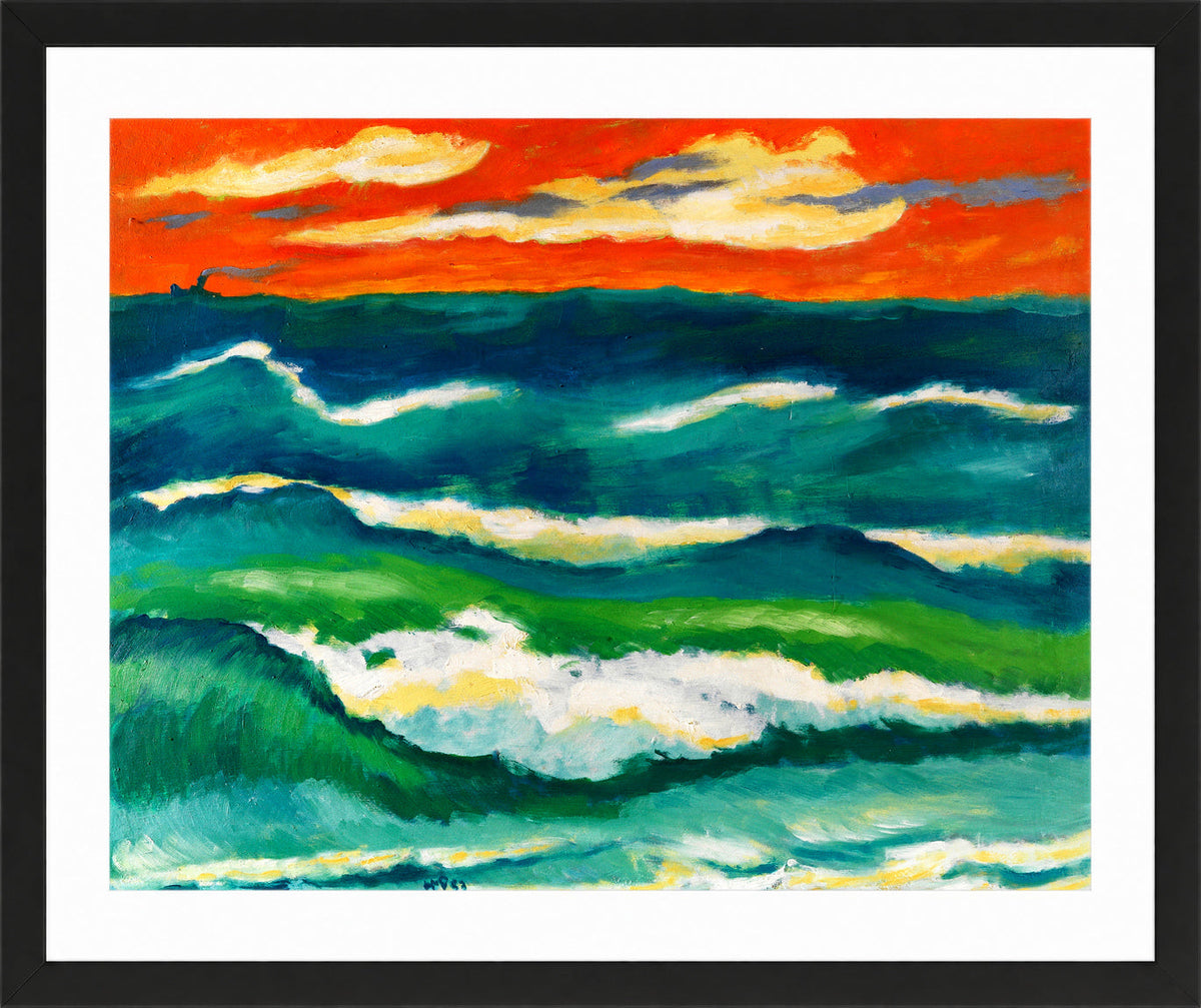 Hermann Max Pechstein Print, Stormy Sea in the Evening (1953) in a black frame
