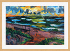Hermann Max Pechstein Print, Stormy weather on the Baltic Sea (sunlit waves) (1919) in a light oak frame
