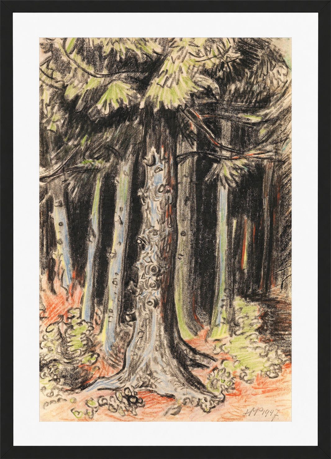 Hermann Max Pechstein Print, Summer Forest (1947) in a black frame
