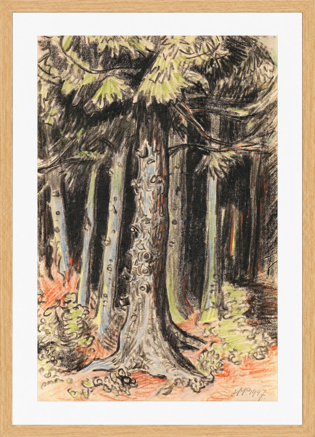 Hermann Max Pechstein Print, Summer Forest (1947) in a light oak frame