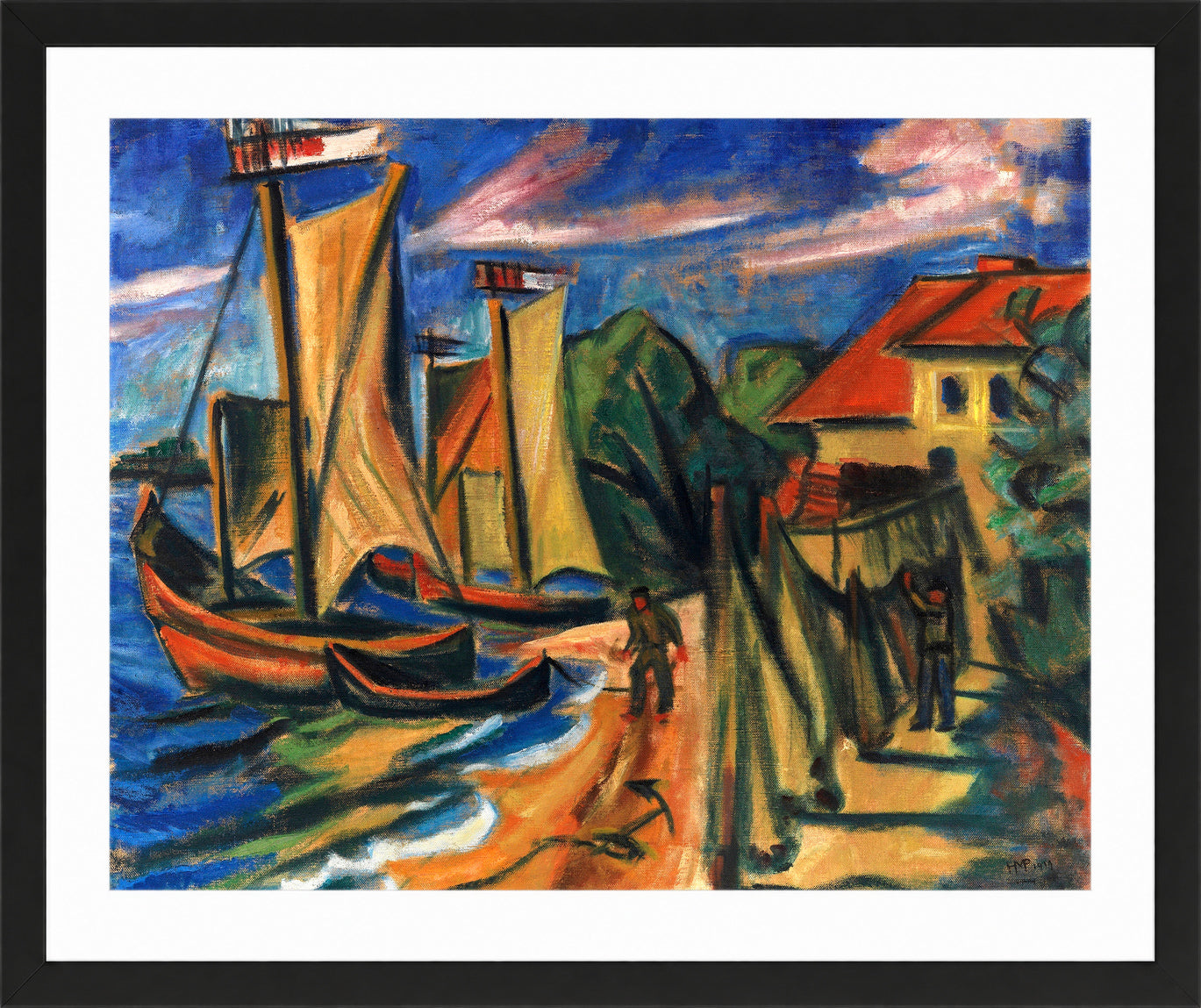 Hermann Max Pechstein Print, Summer morning (1919) in a black frame