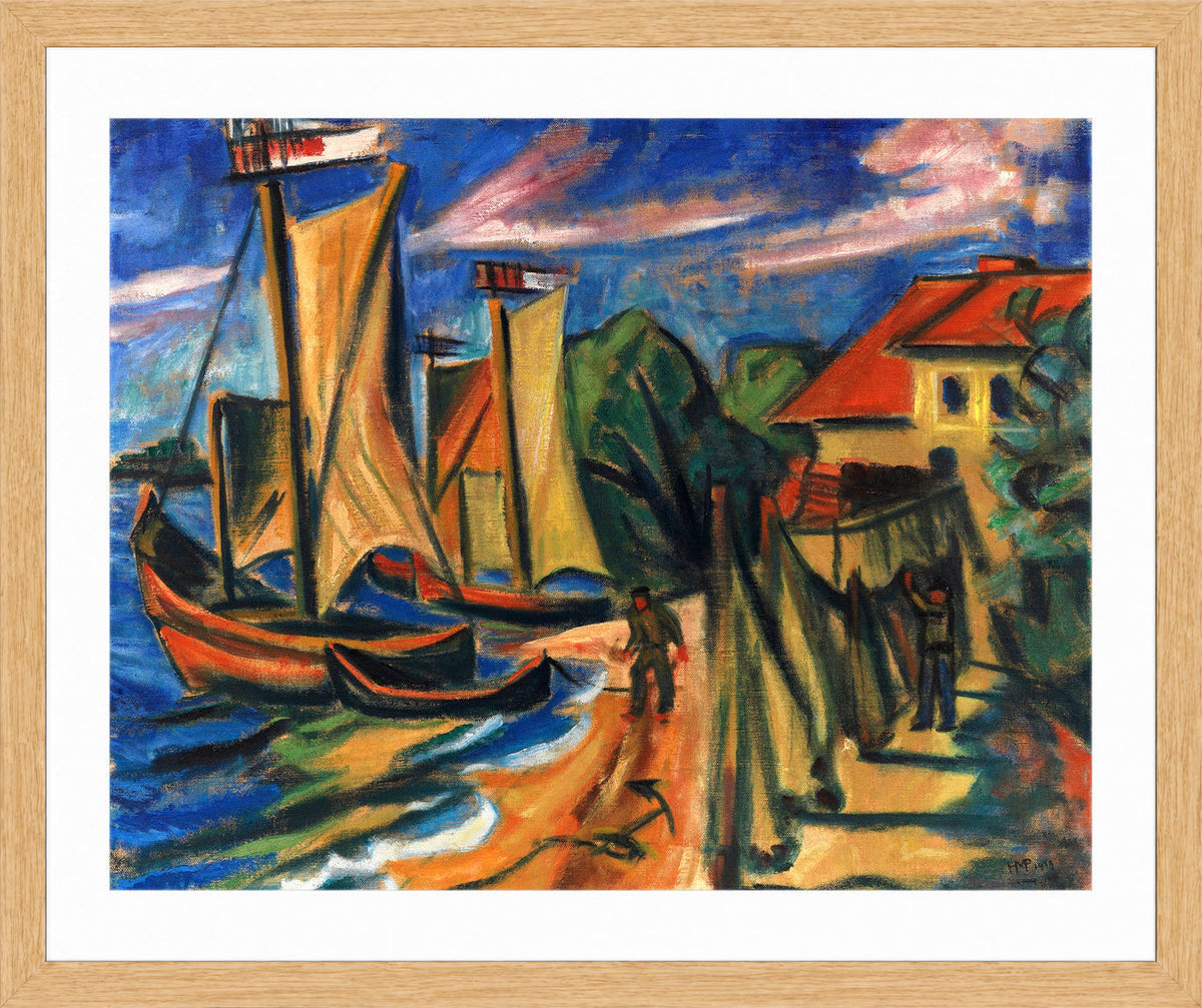 Hermann Max Pechstein Print, Summer morning (1919) in a light oak frame