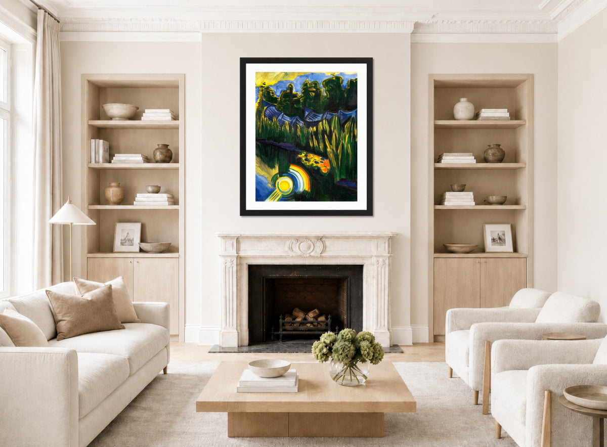 Hermann Max Pechstein Print, Sun in the Reeds (1921) displayed in a living room