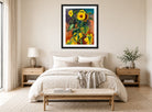 Hermann Max Pechstein Print, Sunflowers (1948) displayed above a bed
