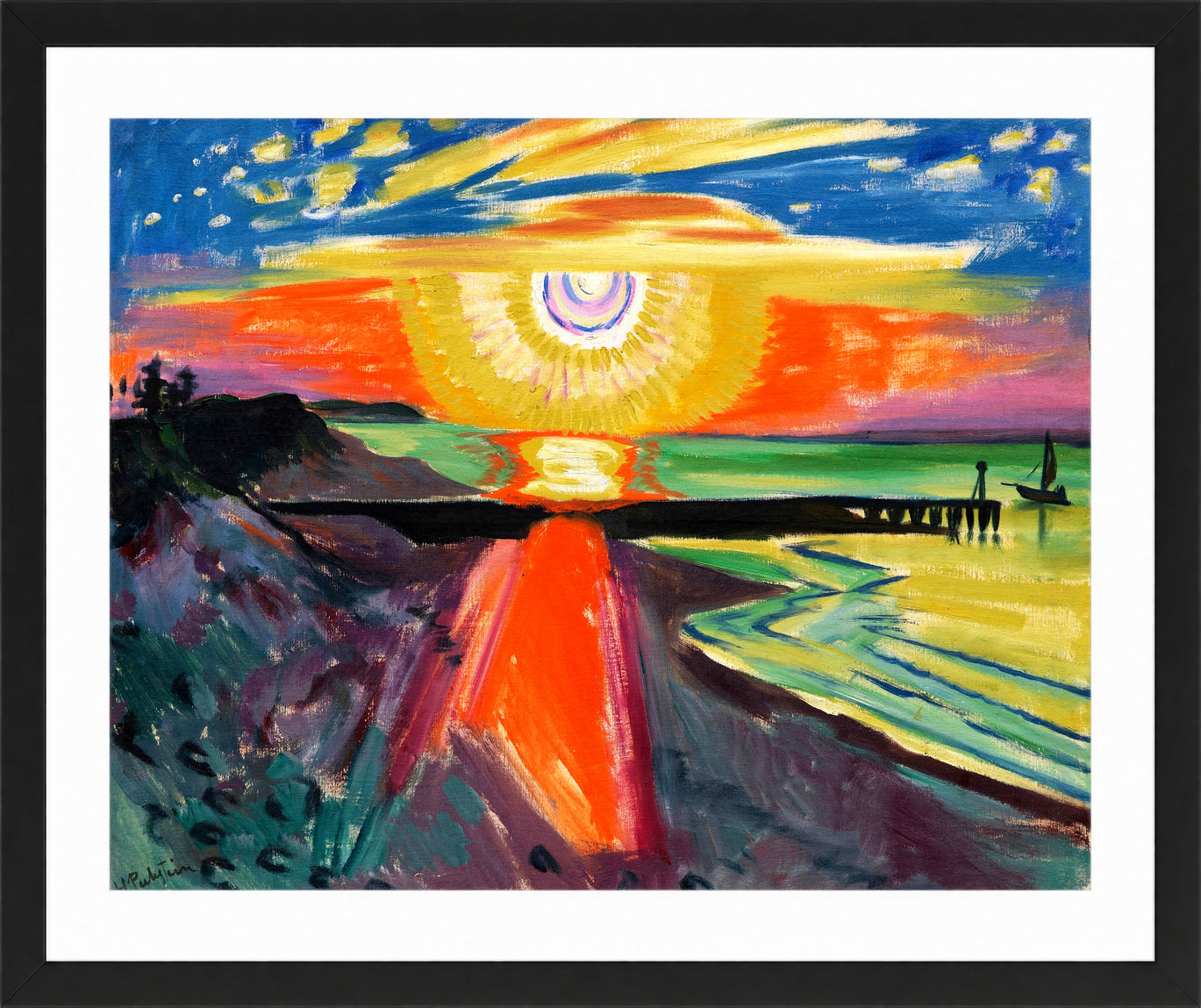 Hermann Max Pechstein Print, Sunset at the Sea (1921) in a black frame