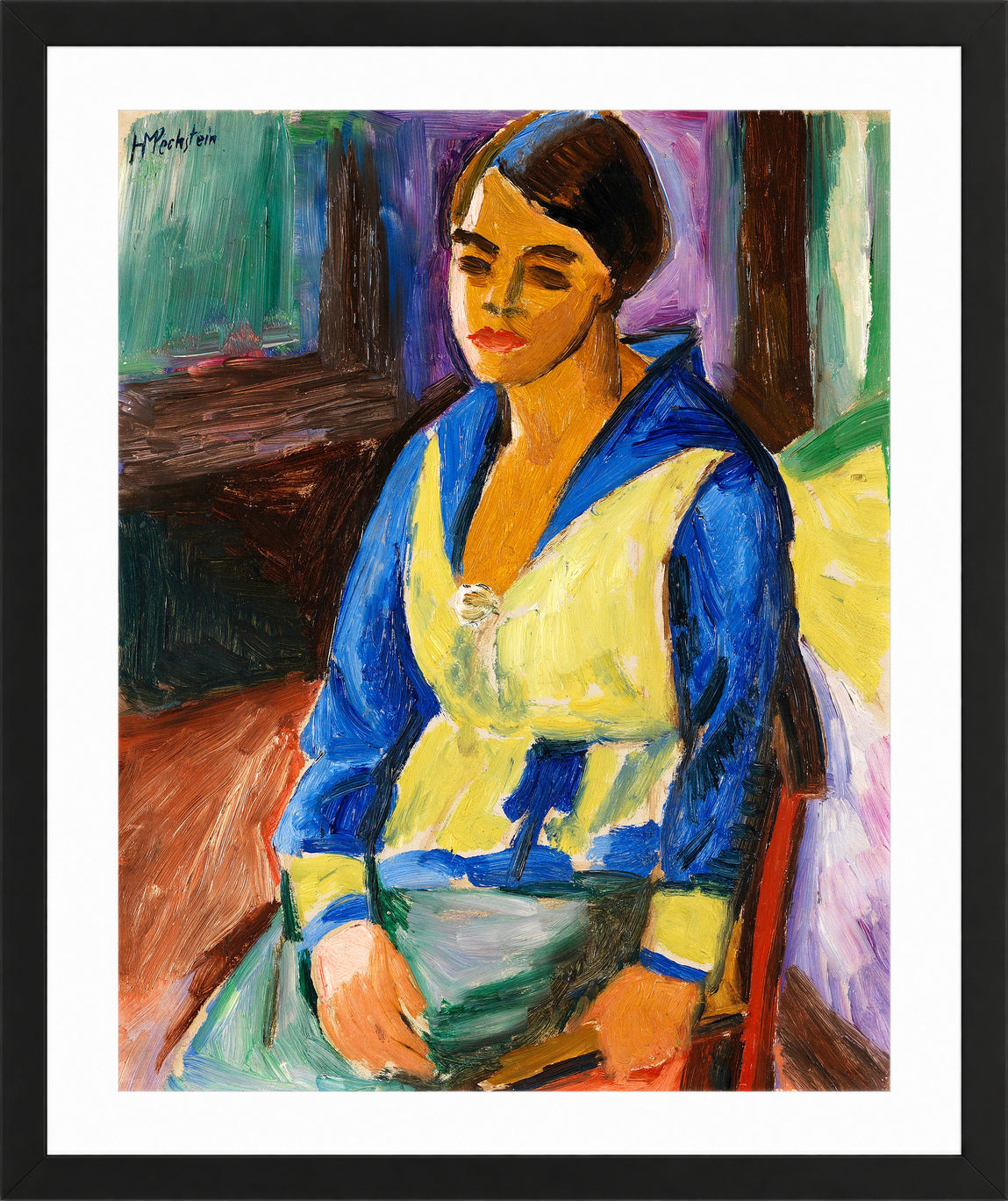 Hermann Max Pechstein Print, The Chinese Jacket (1918) in a black frame