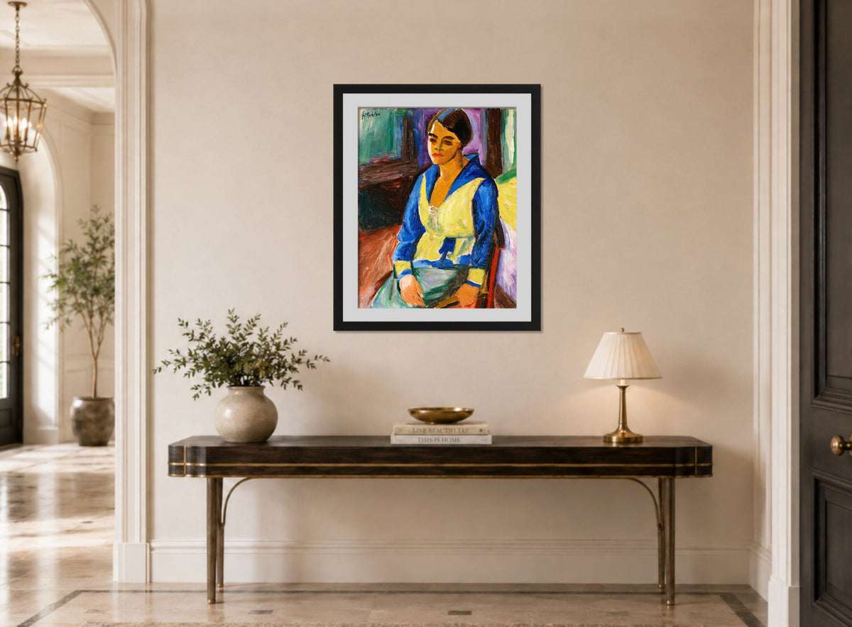 Hermann Max Pechstein Print, The Chinese Jacket (1918) displayed above a console table