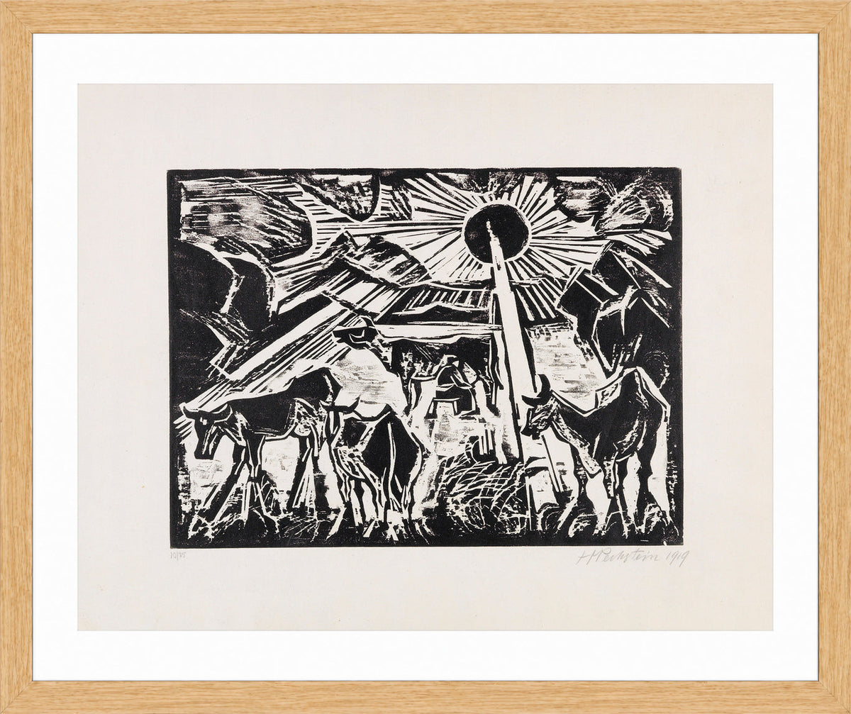 Hermann Max Pechstein Print, The Evening (1919) in a light oak frame