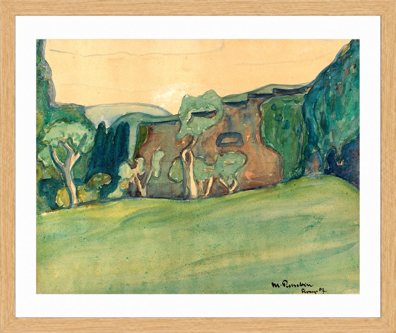 Hermann Max Pechstein Print, The Forest Glade (1907) in a light oak frame