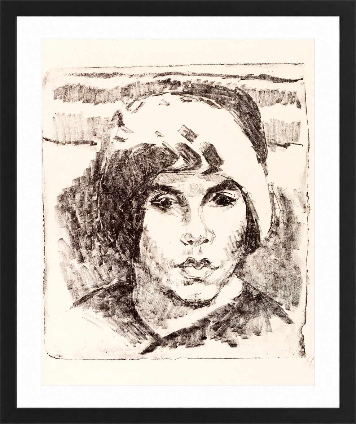 Hermann Max Pechstein Print, The Fur Hat (1912) in a black frame