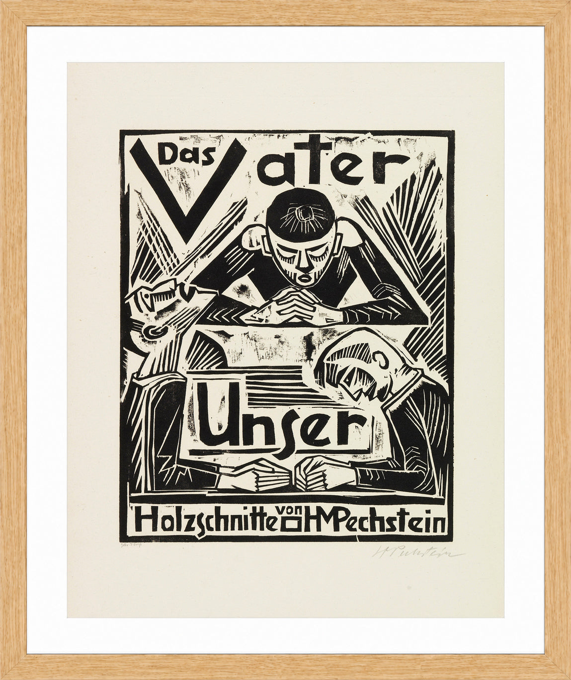 Hermann Max Pechstein Print, The Lord’s Prayer (Das Vater Unser) – Title Page (1921) in a light oak frame