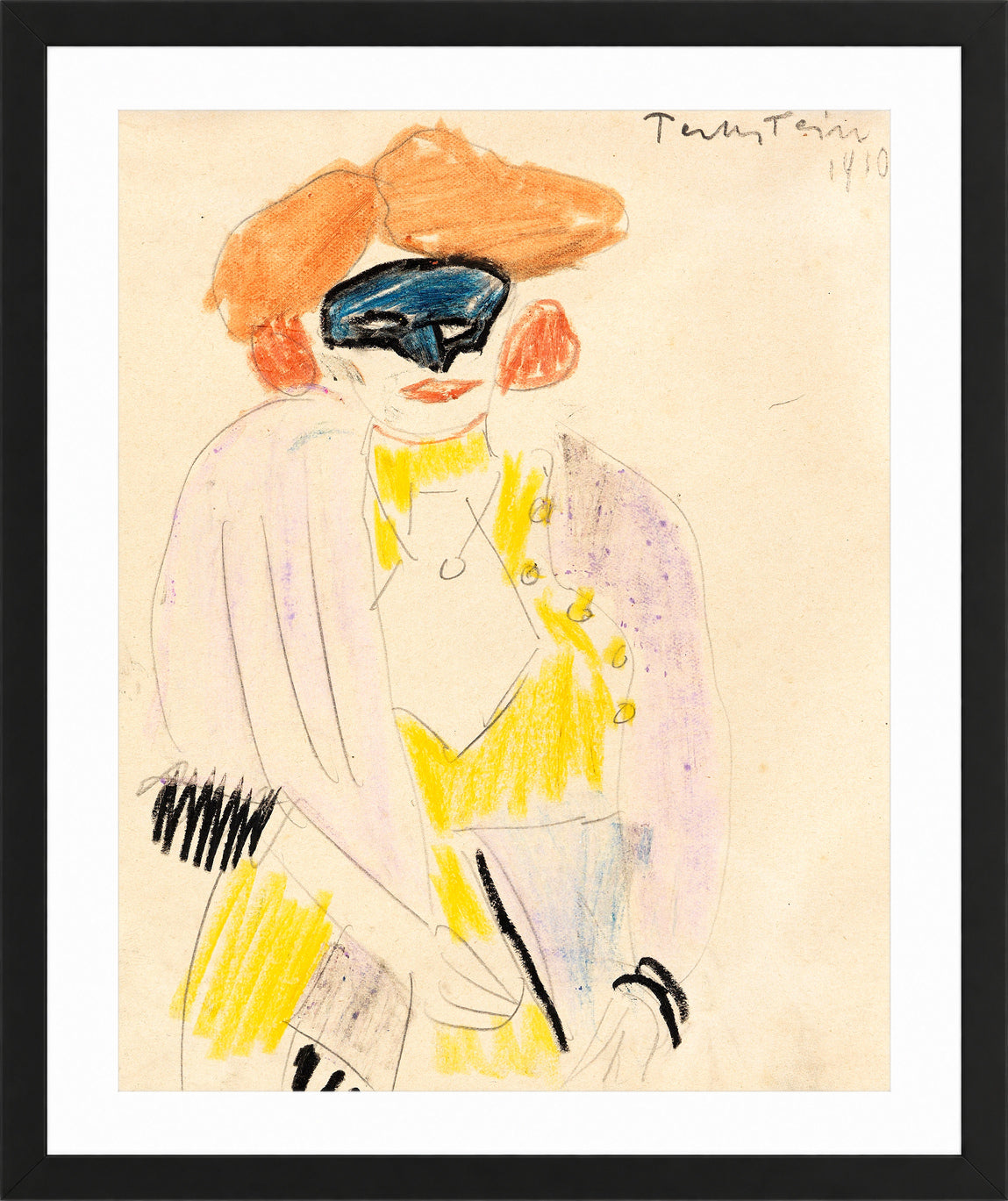 Hermann Max Pechstein Print, The Masked Woman (1910) in a black frame