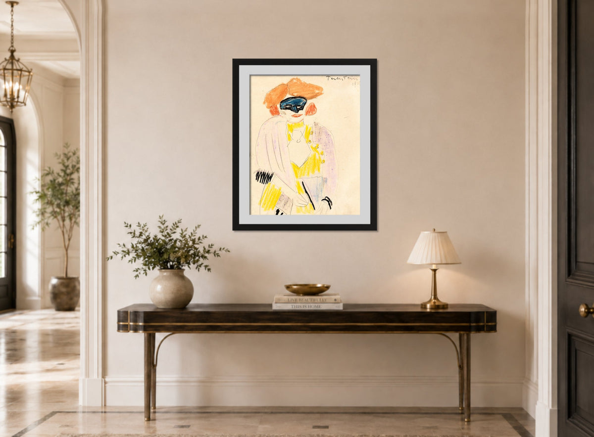 Hermann Max Pechstein Print, The Masked Woman (1910) displayed above a console table