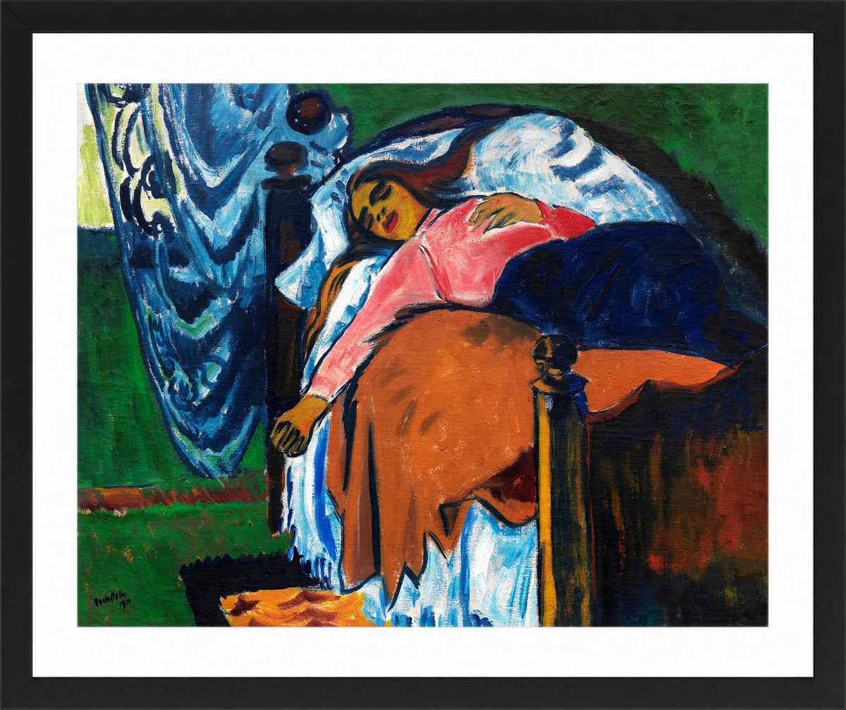 Hermann Max Pechstein Print, The Resting Woman (1911) in a black frame
