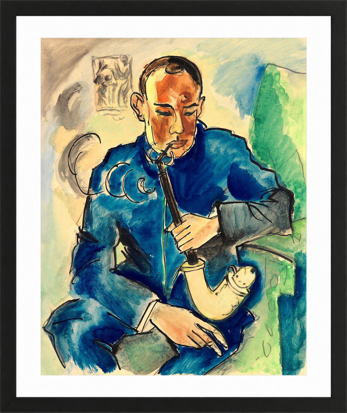Hermann Max Pechstein Print, The Smoker – Portrait of Alfred Hess, Erfurt (1919) in a black frame