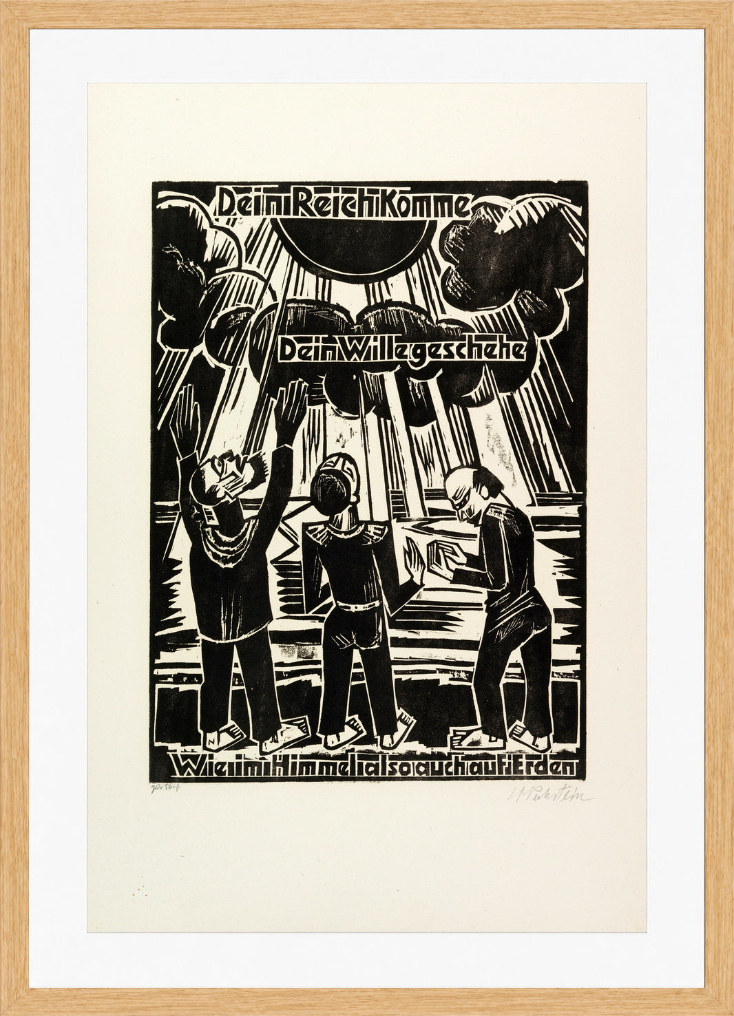 Hermann Max Pechstein Print, Thy kingdom come Thy will be done on earth as it is in heaven (Dein Reich komme Dein Wille geschehe Wie im Himmel also auch auf Erden) (1921) in a light oak frame