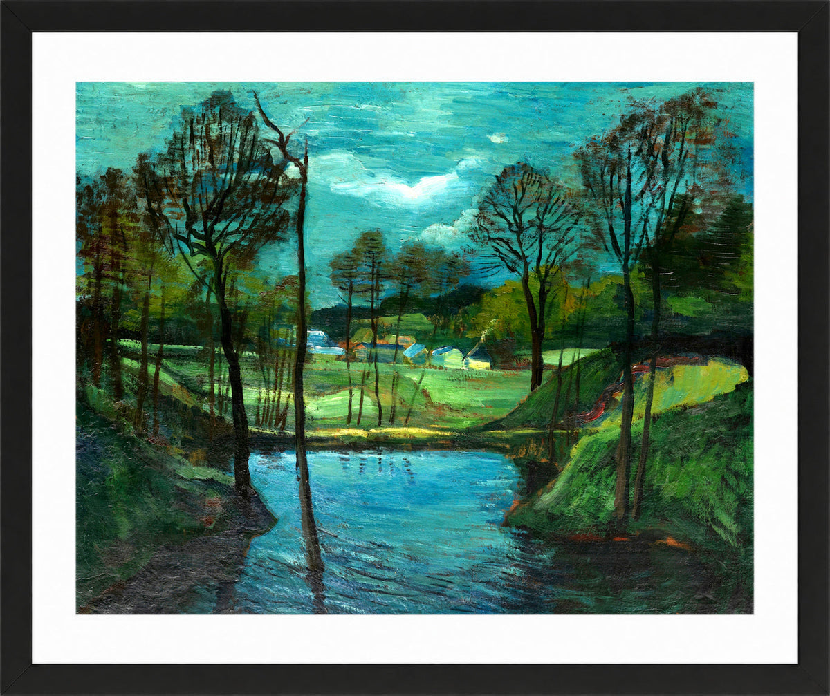 Hermann Max Pechstein Print, Trout pond in Gliesnitz (1944) in a black frame