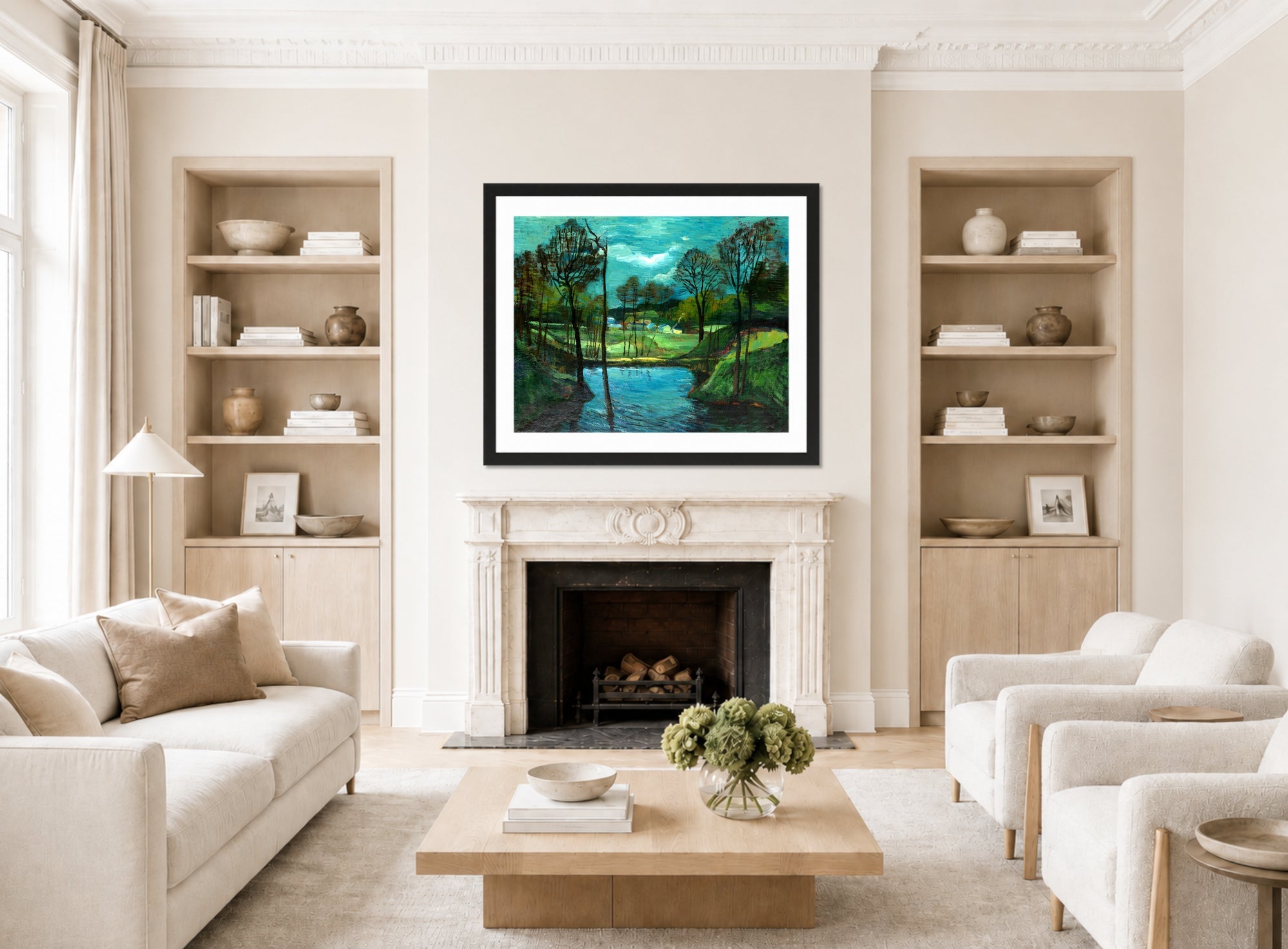 Hermann Max Pechstein Print, Trout pond in Gliesnitz (1944) displayed in a living room