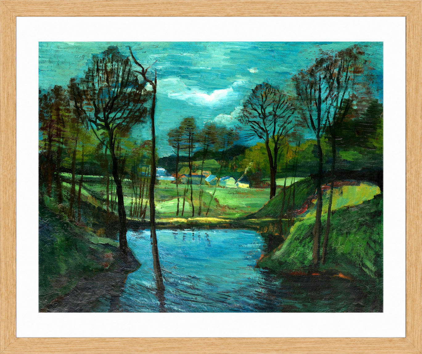 Hermann Max Pechstein Print, Trout pond in Gliesnitz (1944) in a light oak frame
