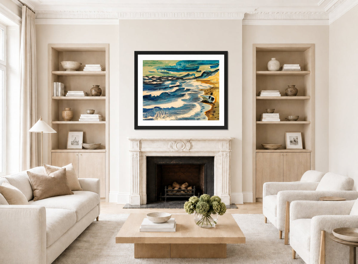 Hermann Max Pechstein Print, Turbulent Sea (1923) displayed in a living room