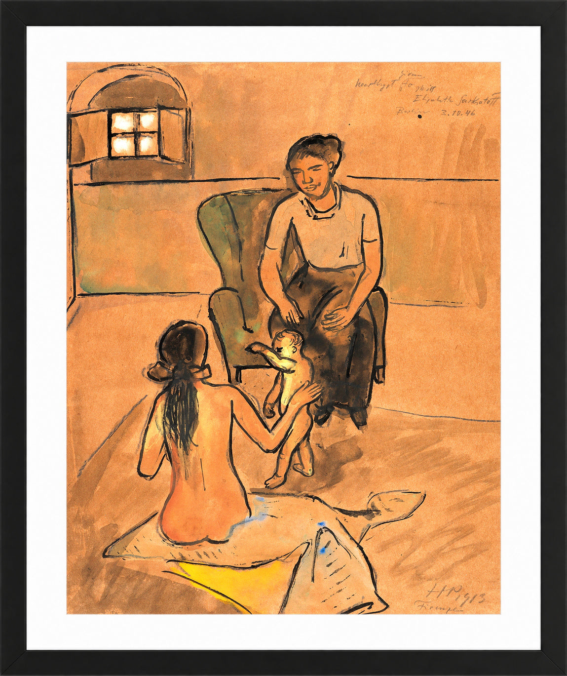 Hermann Max Pechstein Print, Two Women and a Toddler (Florence) (1913) in a black frame