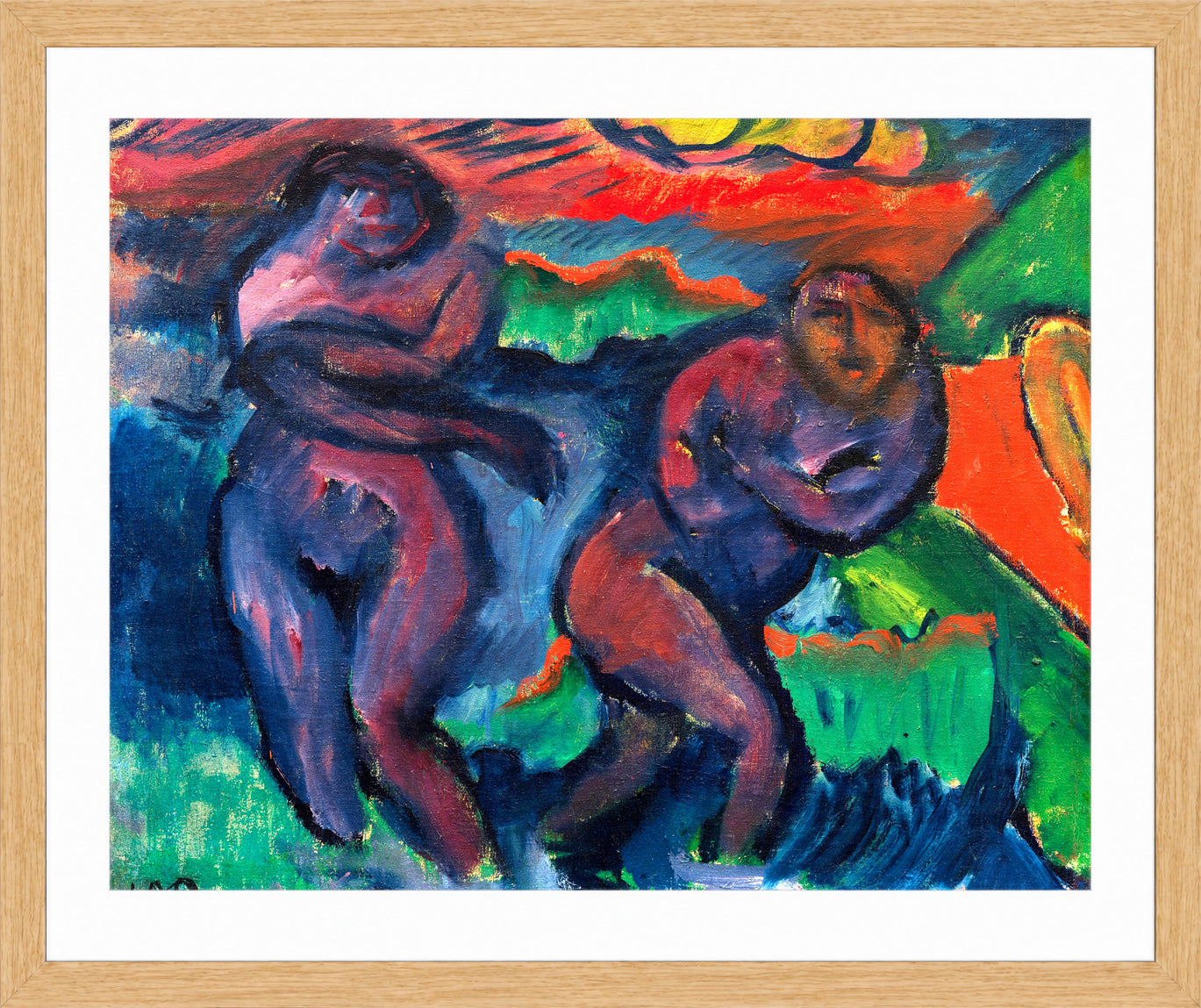Hermann Max Pechstein Print, Two Women Bathing (1910-1917) in a light oak frame