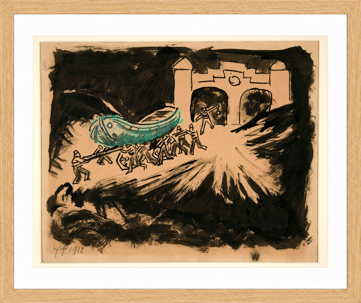 Hermann Max Pechstein Print, Untitled (Rescue Boat) (1912) in a light oak frame