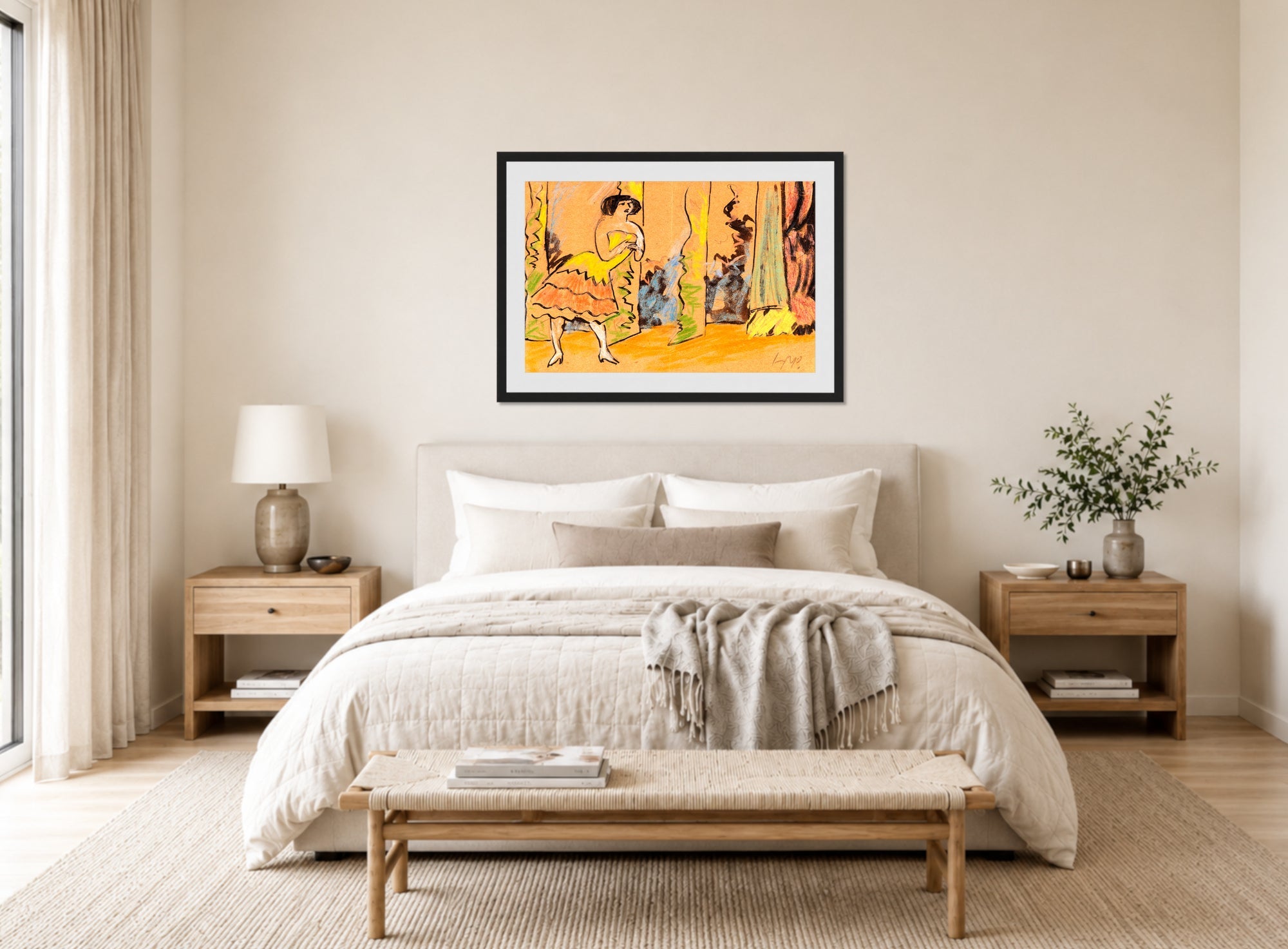 Hermann Max Pechstein Print, Varieté (c. 1910) displayed above a bed