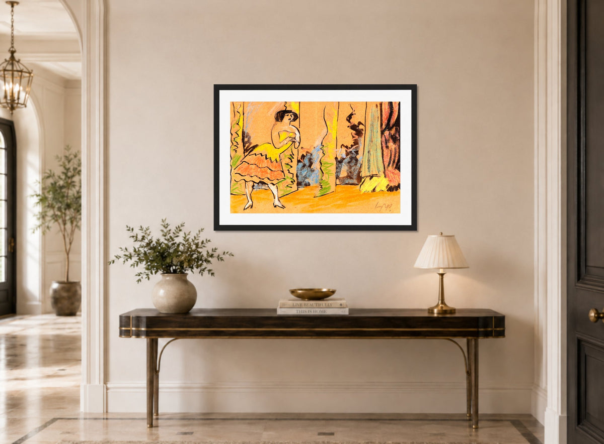 Hermann Max Pechstein Print, Varieté (c. 1910) displayed above a console table