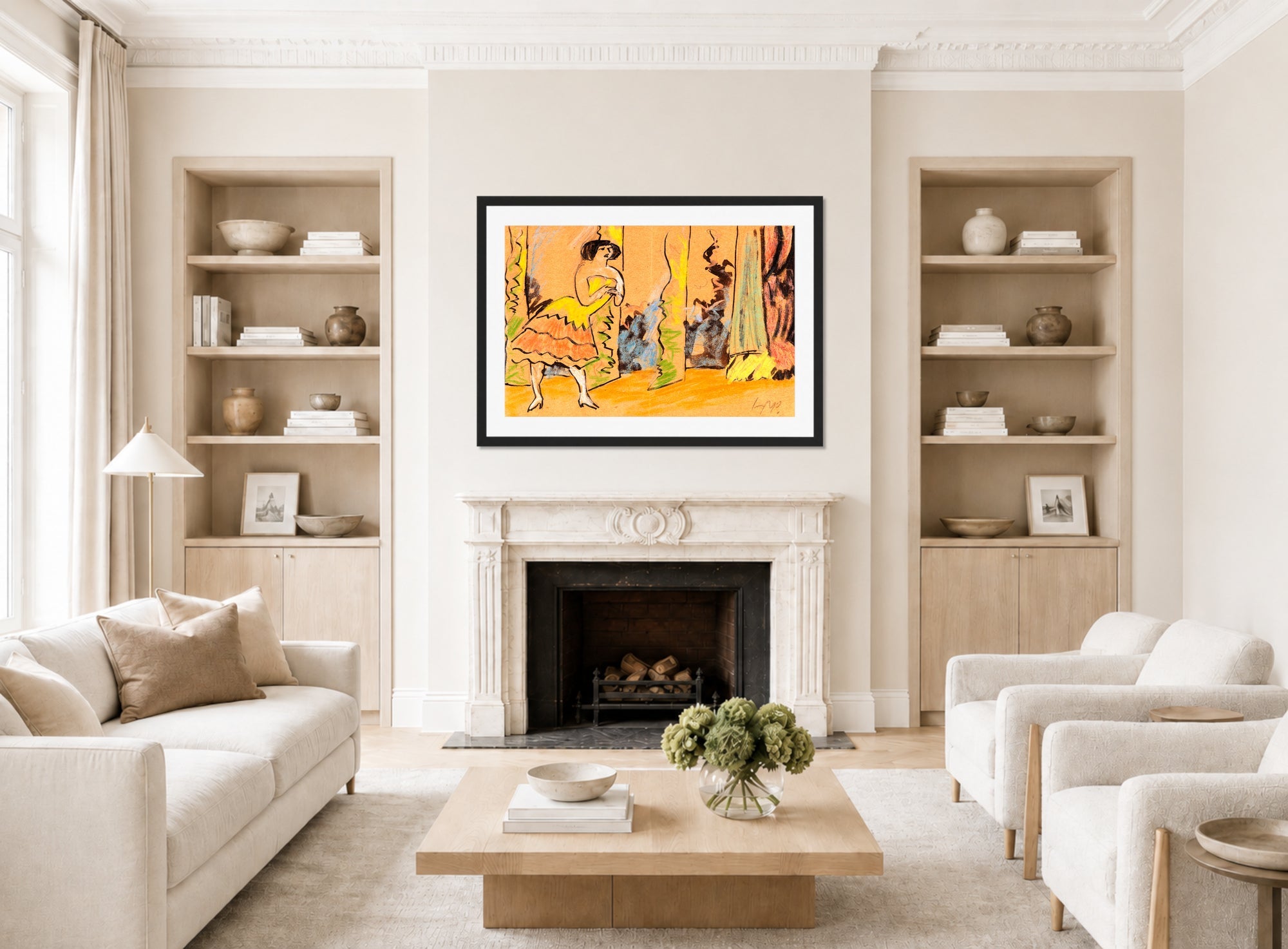 Hermann Max Pechstein Print, Varieté (c. 1910) displayed in a living room