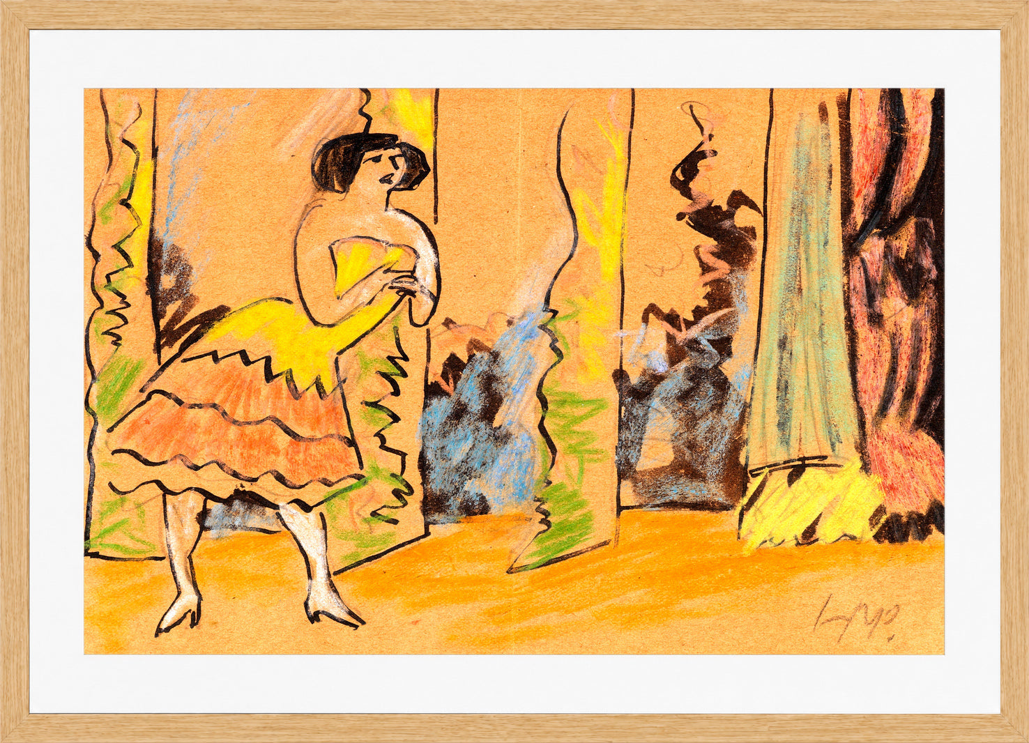 Hermann Max Pechstein Print, Varieté (c. 1910) in a light oak frame