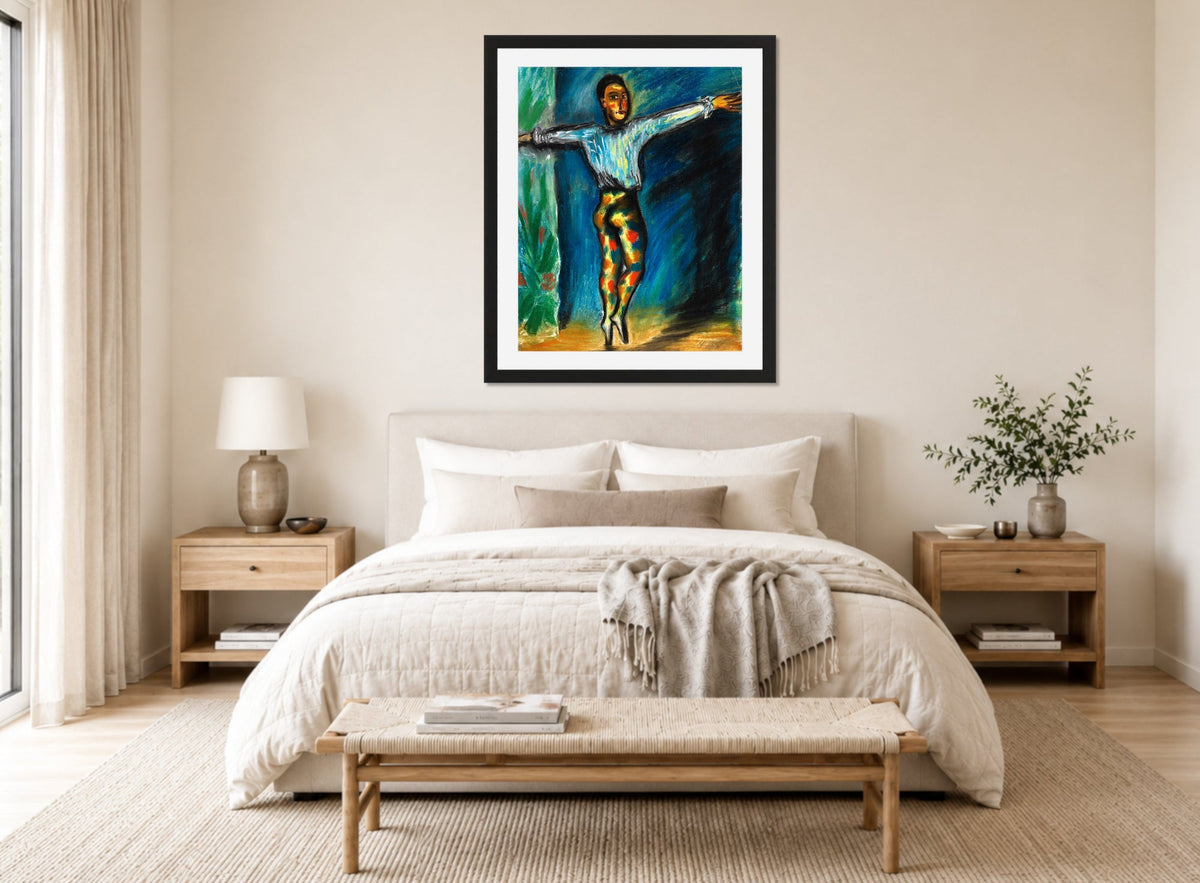 Hermann Max Pechstein Print, Varietétänzer (1928) displayed above a bed