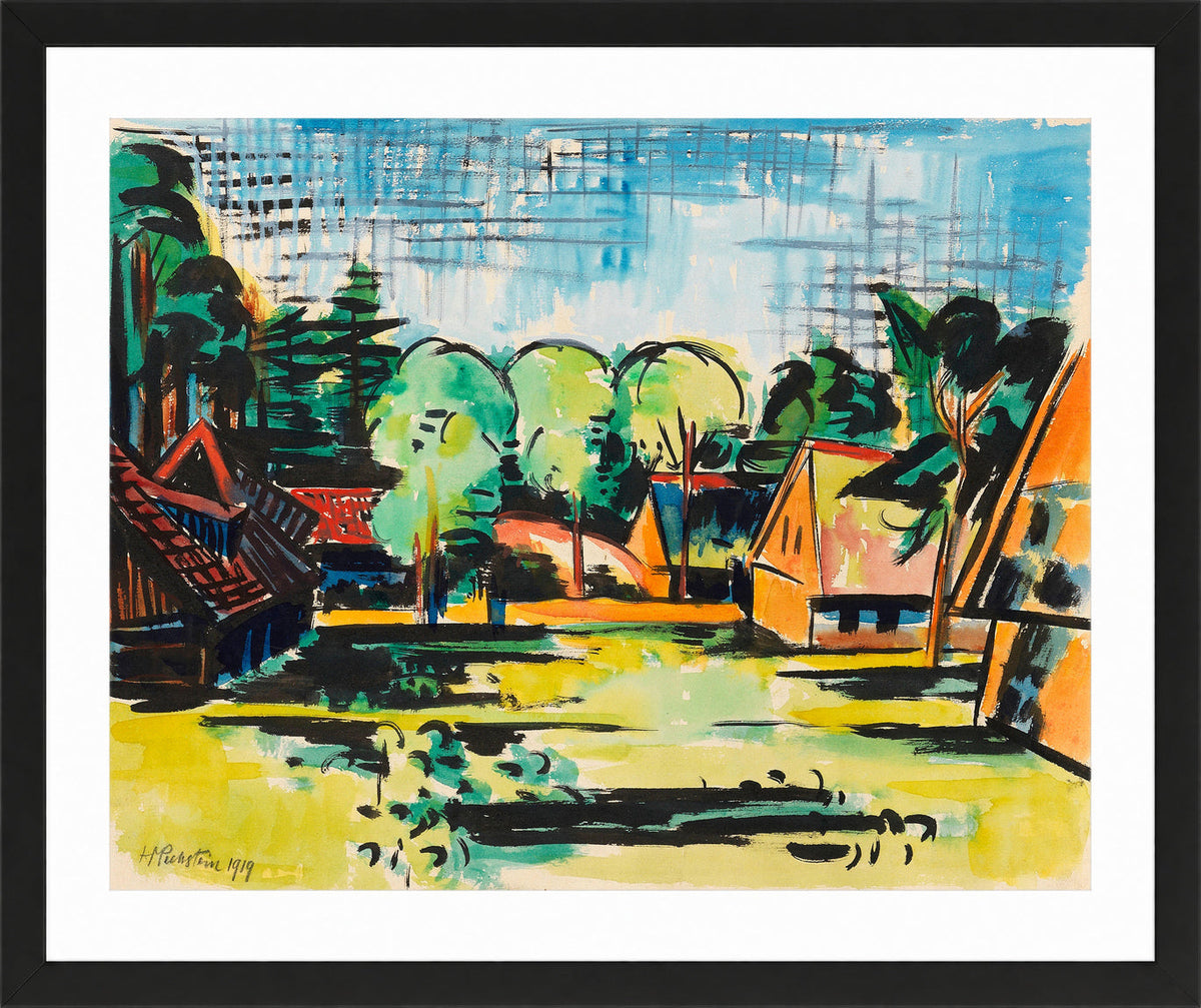 Hermann Max Pechstein Print, Village (1919) in a black frame