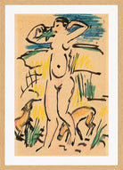 Hermann Max Pechstein Print, Weiblicher Akt mit (Katze und) Tieren (1912) in a light oak frame