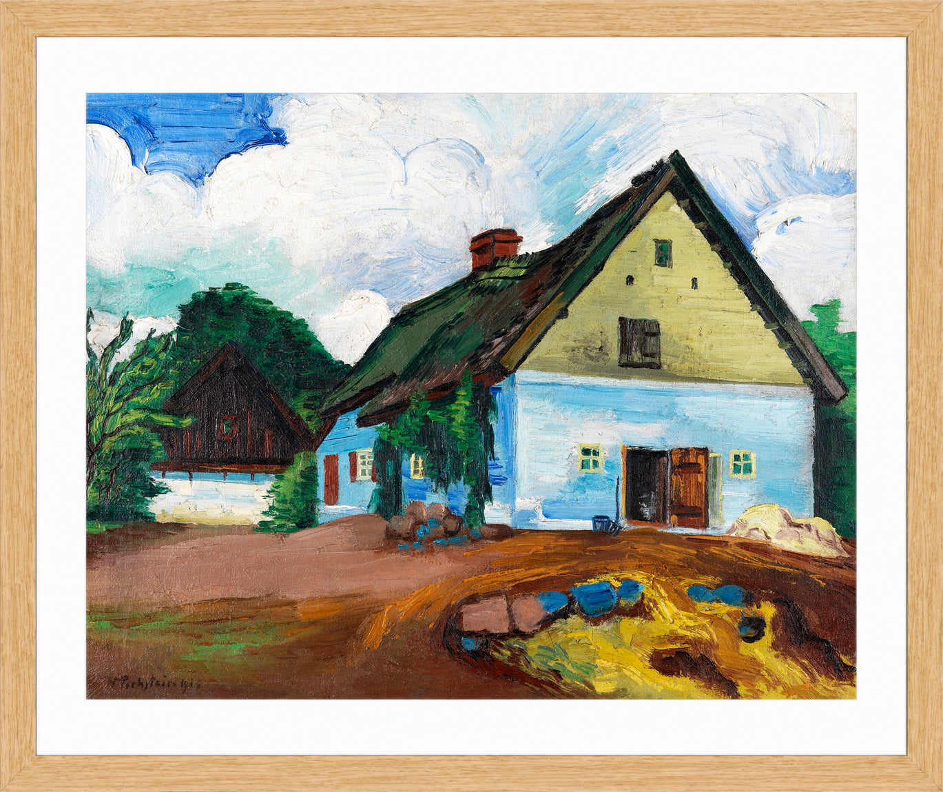 Hermann Max Pechstein Print, White House (1928) in a light oak frame
