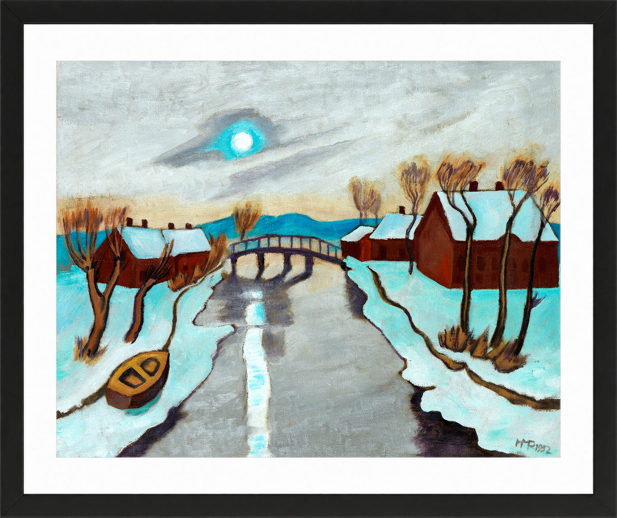 Hermann Max Pechstein Print, Winter morning (1952) in a black frame
